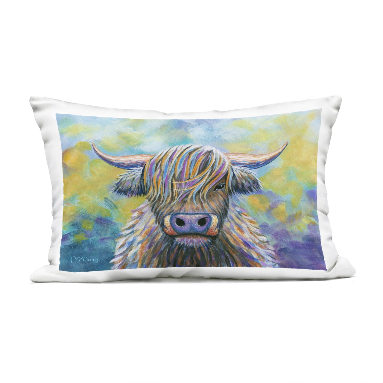 Stupell Industries Highland Cow with Vibrant Hair Outdoor Printed Pillow, design by Jadei Graphics, 14 x 7 x 20